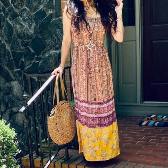 Boho Cami Maxi Dress Hippie Gypsy W/ Side Slits LAST 1 NEW - Picture 8 of 13